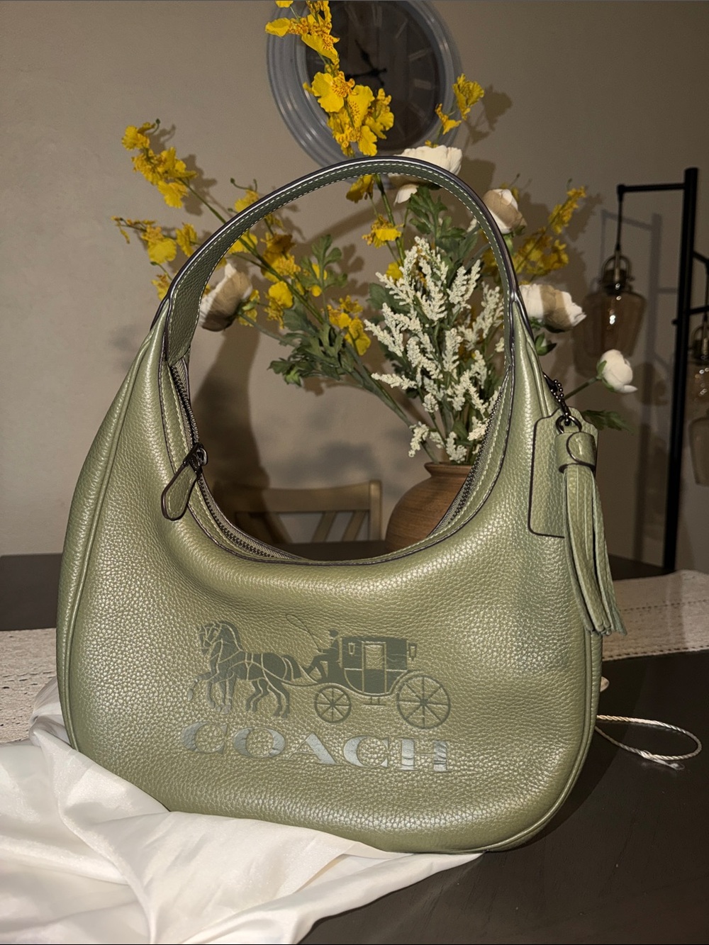 COACH Olive Leather Embossed Carriage Hobo